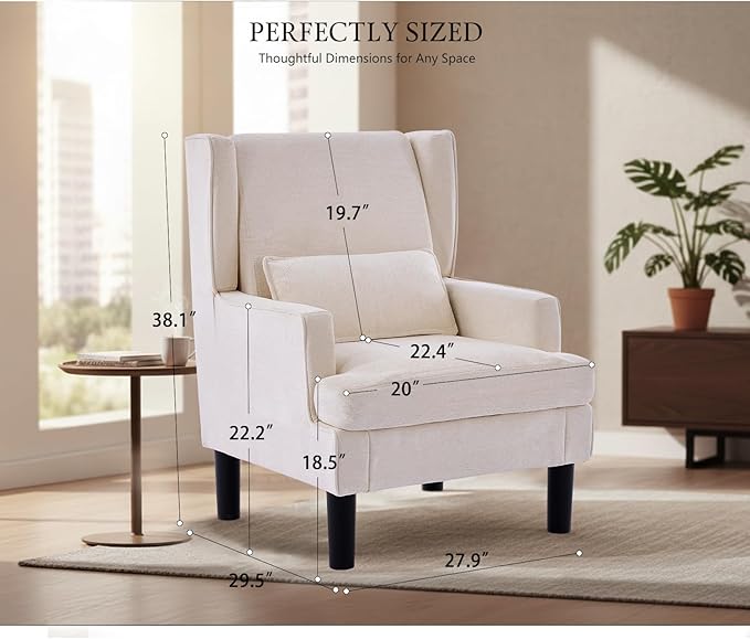Modern Accent Chair for Living Room Chairs Upholstered Oversized Reading Chair Accent Chairs for Living Room Sofa Chair Armchair with High Back and Wood Legs,Arm Chair Comfy Chair for Bedroom (Beige)
