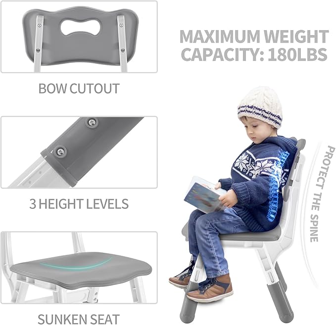 Kids Table and 2 Chairs Set, Height-Adjustable Toddler Table and Chairs Set with Graffiti Desktop, 23.6''L x 23.6''W Children Activity Table for Daycare, Classroom, Home, Grey-w
