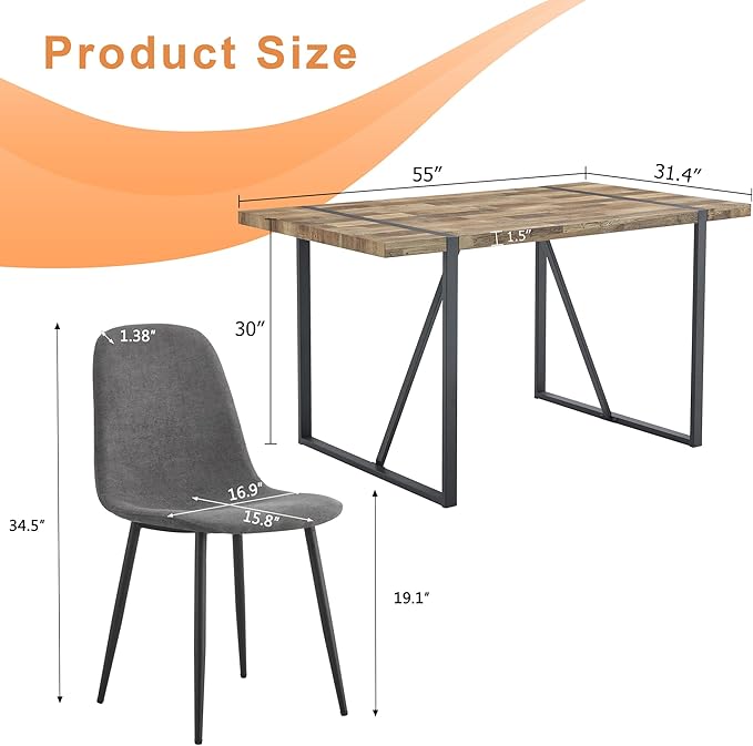 Dining Table Set for 4,Dinner Table Set for 4,55'' Kitchen Table and PU Leather Chairs Set of 4, 5 Piece Dining Table Set for Kitchen Dining Room
