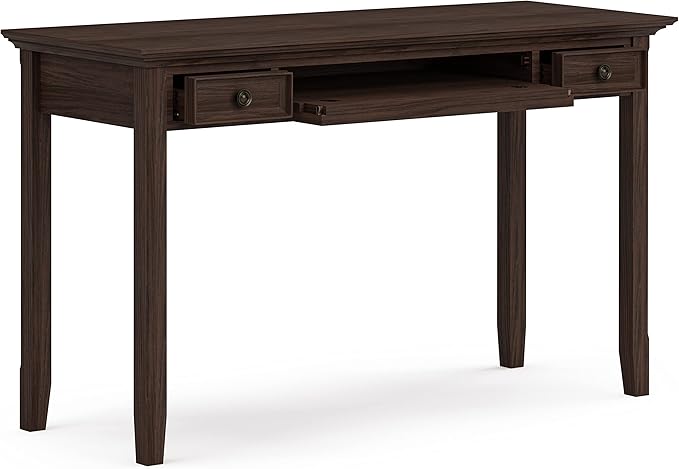 SIMPLIHOME Amherst SOLID WOOD Transitional 54 Inch Wide Desk in Farmhouse Brown, For the Office Desk, Writing Table, Workstation and Study Table