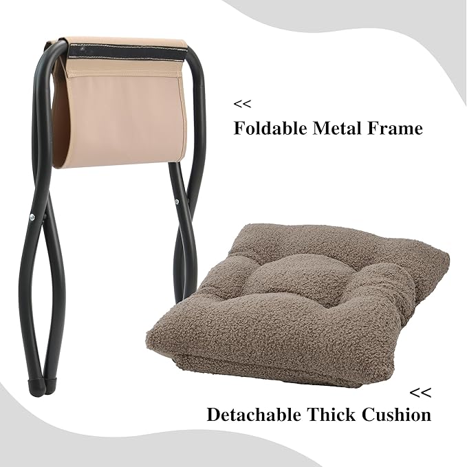 15"(H) Folding Ottoman, Foldable Footrest Stool, Portable Small Foot Stool for Couch, Collapsible Foot Rest Ottoman for Sofa, Padded Ottomans for Home, Living Room, Bedroom, Light Brown
