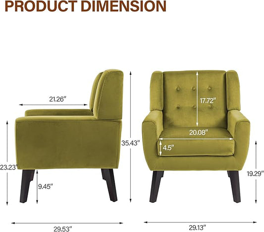 Lumibee Accent Chair, Modern Velevet Armchair for Living Room, Comfy Upholstered Arm Chair Tufted for Indoor Bedroom Office Room (Green Velvet)
