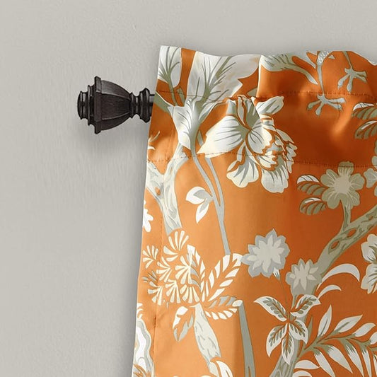Lush Decor Dolores Light Filtering Valance Curtains Single, 52" W x 18" L Orange - Valances for Windows - Vintage Valance Floral - Coquette Decor
