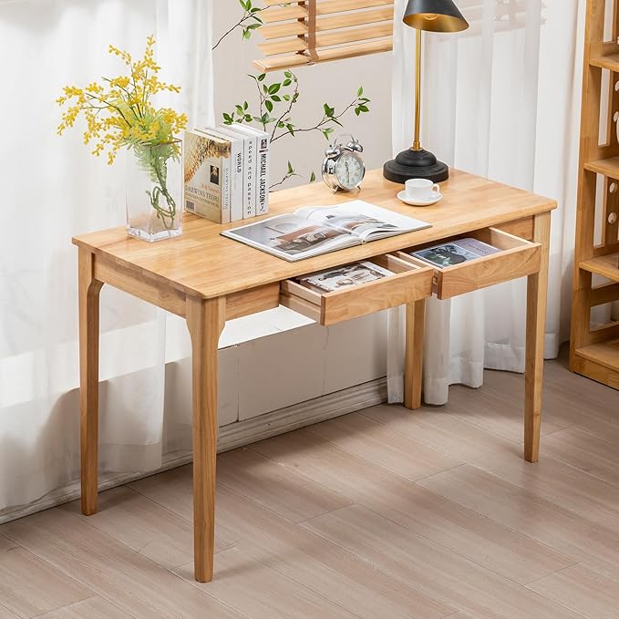 Solid Wood Desk, Gaming Study Home Office Desks for Work, Student PC Desk for Bedroom, Small Computer Desk for Small Spaces, Easy to Assemble (Wood Color, 47inch)