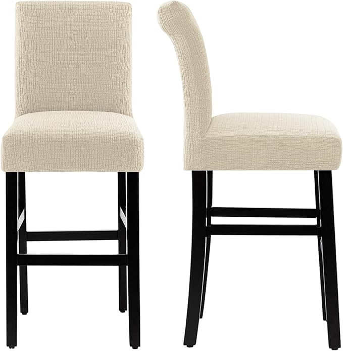 H.VERSAILTEX 100% Waterproof Bar Stool Covers Rectangular Pub Counter Stool Chair Covers Washable Counter Height Stool Seat Covers Jacquard Crizzle Pattern Removable High Chair Cover Set of 4, Ivory