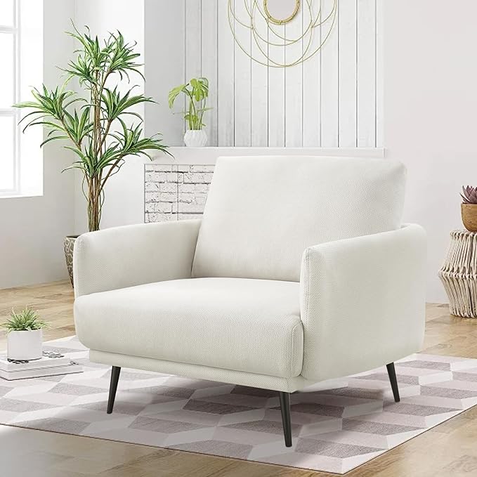 Oversized Accent Chair for Living Room Chairs Reading Arm Chair Comfy Modern Single Sofa Side Chairs with Metal Legs & Soft Cushion for Bedroom, Waiting Room (Polyster Pearl White, Set of 2)