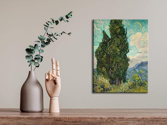 Wieco Art Cypresses Classic Giclee Canvas Prints Wall Art by Van Gogh Famous Oil Paintings Reproduction Green Tree Picture Ready to Hang for Home Decorations Modern Abstract Forest Landscape
