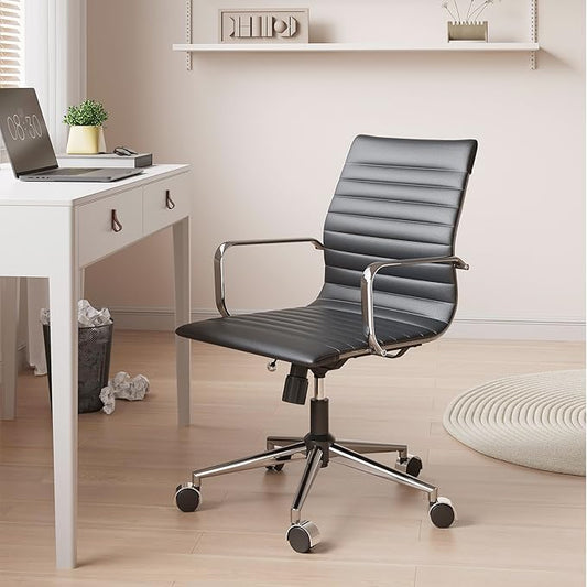 Desk Chair Comfortable Swivel Office Chair with Wheels and Armrests Wide Heavy-Duty Seat for Women and Men 22.83in Ergonomic Chair for Home Office,Black