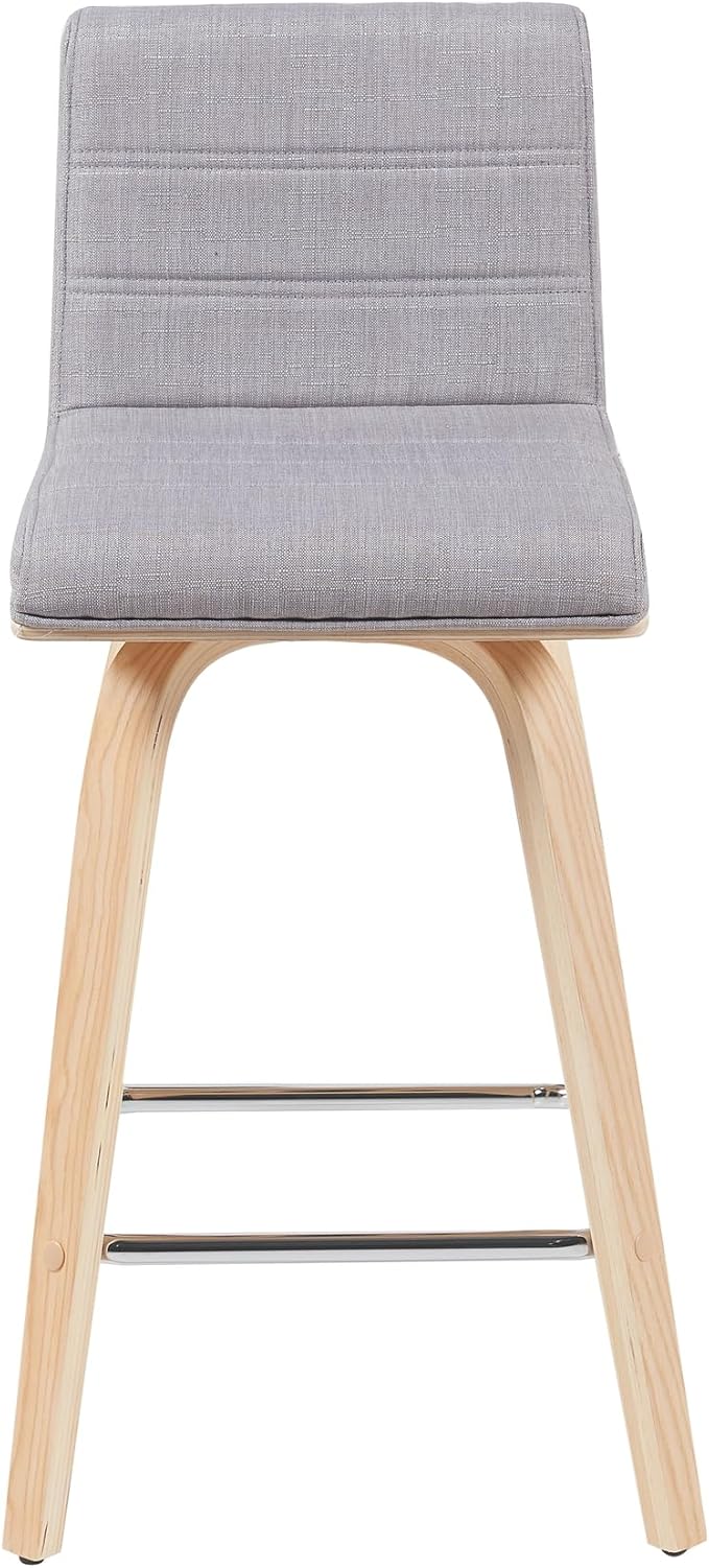Armen Living Vienna Modern Swivel 26" Counter Height Barstool with Gray Fabric Upholstered Seat and Patterned Oak Wood Finish