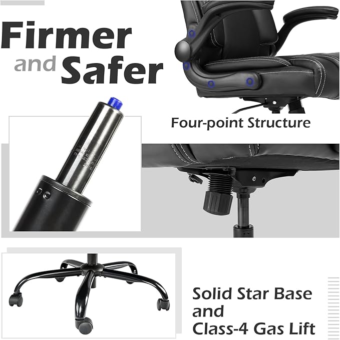 OUTFINE Flip-up Arms Office Chair 300lbs Executive Chair Swivel Office Chair with hydrolysis-Resistant Leather Spring Cushion Thick Padding and Ergonomic Design (Black, Flip Arm Medium)