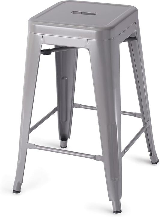 Amazon Basics Metal Bar Stools - 24-Inch, Set of 4, Dark Grey