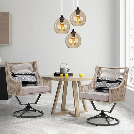 JOIVI Swivel Patio Chairs Set of 2, Outdoor Rattan Dining Chairs with Breathable Cushions, Outdoor Swivel Rattan Chair with Iron Frame for Lawn, Garden, Porch, Backyard, Beige