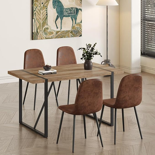 4 Chair Dining Table Set,Dinner Table Set for 4,55'' Kitchen Table and Suede Nap Fabic Chairs Set of 4, 5 Piece Dining Table Set for Kitchen Dining Room