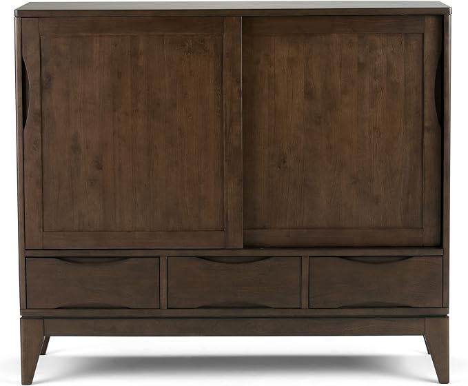 SIMPLIHOME Harper Solid Wood 48 inch Storage Cabinet in Walnut Brown (Set of 2) for The Living Room, Entryway and Family Room