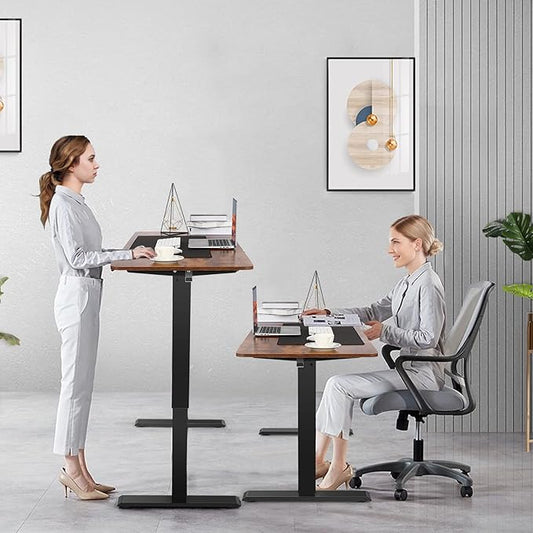 farexon 63 x 24 Inch Electric Standing Desk Adjustable Height, Sit-Stand Desk with Oversized Mouse Pad, Four Preset Heights, 27''-46'' Lifting Range Stand up Desk(Brown)