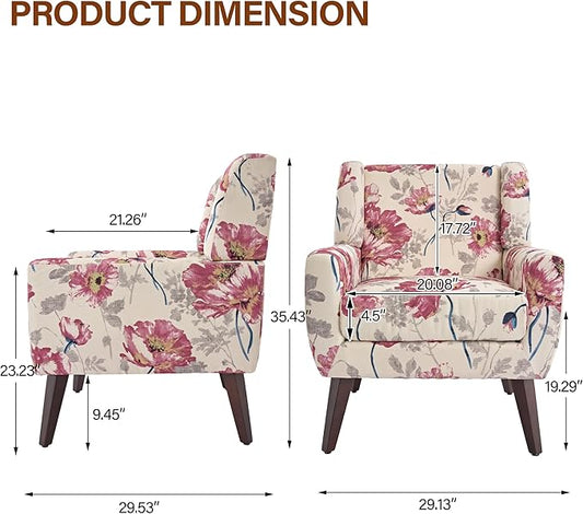 Accent Chairs Set of 2, Modern Fabric Armchairs for Living Room, Comfy Upholstered Arm Chairs Tufted for Indoor Bedroom Office Room (Pattern White)