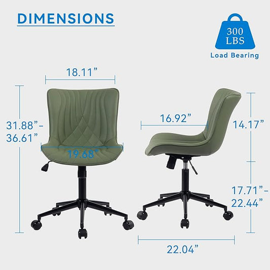 YOUNIKE Office Chair, Armless Desk Chair Computer Chair with Wheels, Modern Upholstered PU Leather Task Chair, Rolling Adjustable Swivel Home Office Desk Chair, Dark Green