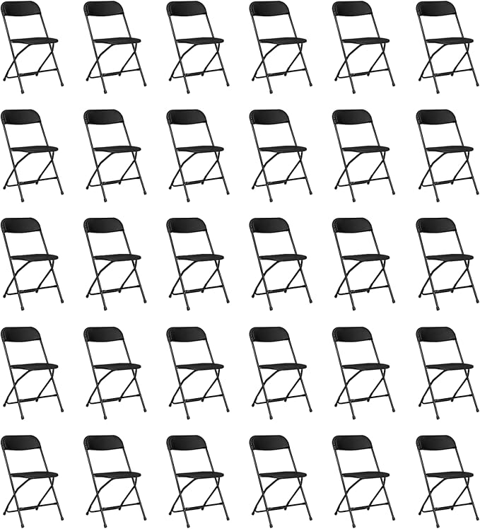 30 Pack Black Plastic Folding Chairs, Portable Party Chairs, Stackable Commercial Seats with Steel Frame for Home Office Wedding Party Indoor Outdoor Events Chairs, 350lbs Capacity
