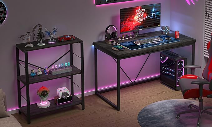 FOLUBAN Home Office Desk, Industrial Vintage Computer Desks, Rustic Wood and Metal Study Writing Table, Simple Work Gaming PC Desk for Bedroom Living Room, Dark Gray 47 Inch