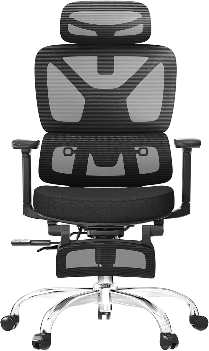 FLEXISPOT ErgoX Premium Ergonomic Office Chair with Footrest- Adjustable 3D Armrests, Dynamic Lumbar Support, Recline & Tilt Function, Mesh Seat, for Home & Office Use,Foam Black