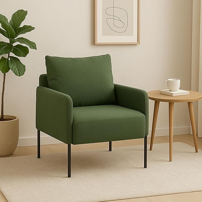 Kmax Accent Chair, Small Upholstered Living Room Chair with Back Cushion and Wide Seat for Small Speace Apartment Bedroom - Green