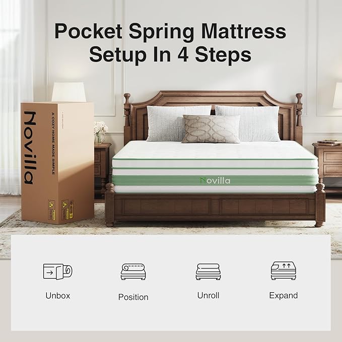 Novilla King Size Mattress 14 inch, King Size Hybrid Mattress in a Box with Motion Isolation,Gel Memory Foam with Pocket Springs for Support & Pressure Relief, Medium Firm Pillow Top Mattresses