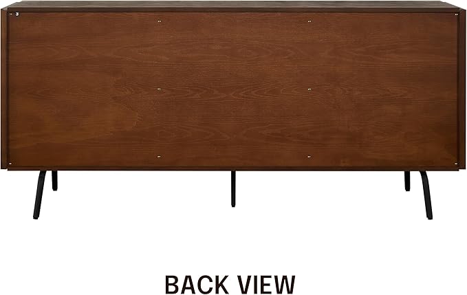 NTC MOSSIC Large Sideboard with 2 Doors and 3 Drawers, Buffet Cabinet with Natural Rattan and Metal Legs, Modern Storage Cabinet for Living Room, and Hallway, Effortless Assembly - Dark Walnut