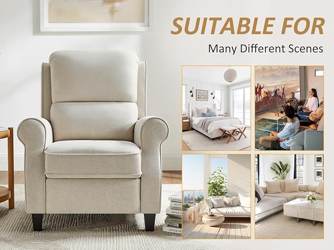 Recliner Chair for Living Room, Modern Reclining Sofa Home Theater Seating with Upholstered Push Back, Mid-Century Reclining Armchair with Lumbar Support, Bedroom, Reading Nook, Office, Set of 2