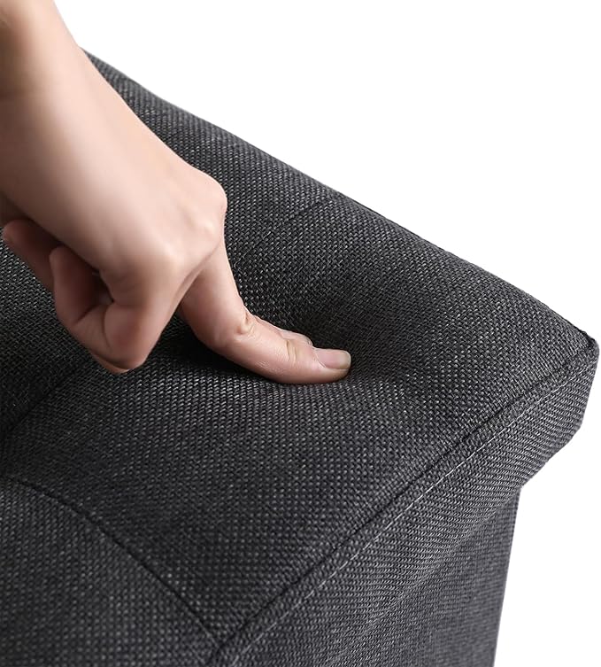 CUYOCA Storage Ottoman Cube Small Footrest Foldable Seat Foot Stools Square Tufted Ottoman Linen Dark Grey