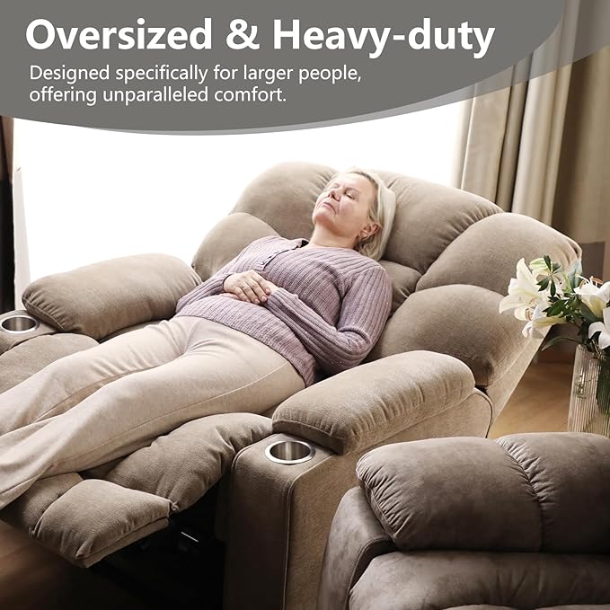 CANMOV Oversized Power Lift Recliner Chair for Elderly, Dual Motor Electric Heavy Duty Lift Recliner with Massage, Heating, with USB Port,Cup Holders and Pockets, Brown