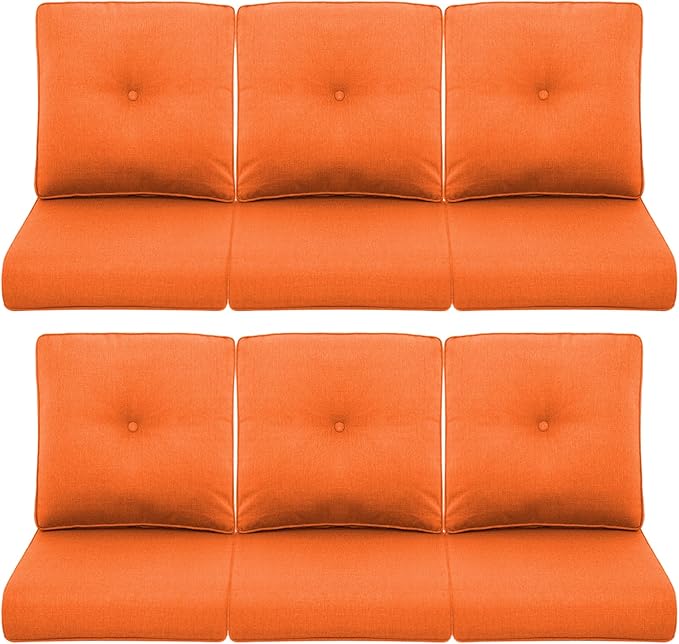 Patio Chair Cushions 6 Packs - Outside High Back Thick Water-Resistant Cushion 22x24 with Zipper Cover for Outdoor Glider Rocking Chairs Loveseat 3-Seater Couch Sofa – Orange/Buckle