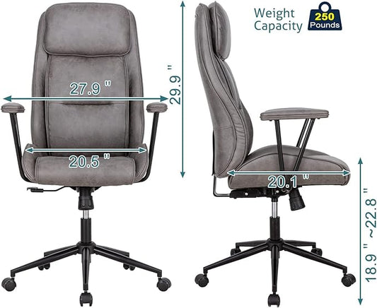 High Back Office Desk Chair,Ergonomic Reclining Office Chair,Modern Swivel Computer Chair,Conference Room Chairs,Grey Leather Chair with Lumbar Support,330lbs