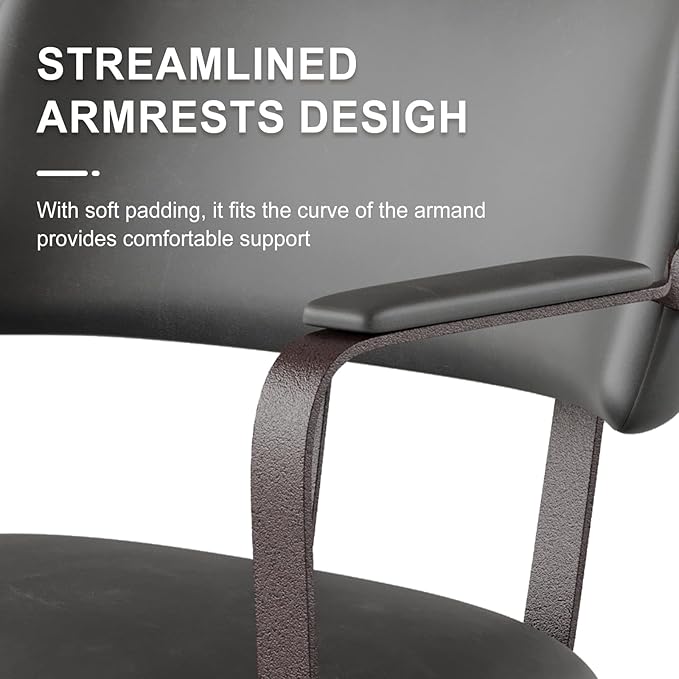 Home Office Desk Chair, Mid-Century Style Desk Chair with Padded Arms, Adjustable Seat Height, Mid Back 360° Small Computer Chair with Mobile Mute Wheel, PU Leather (Black)