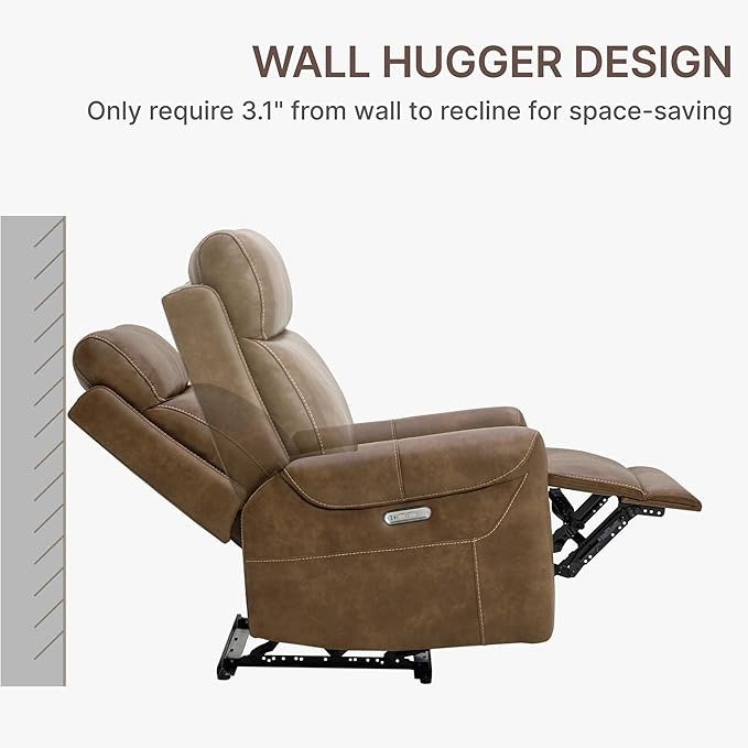 Leather Recliner Chair for Adults Wall Hugger RV Recliner with USB Charging Ports Electric Power Reclining Sofa for Living Room Home Theater Seating Bedroom