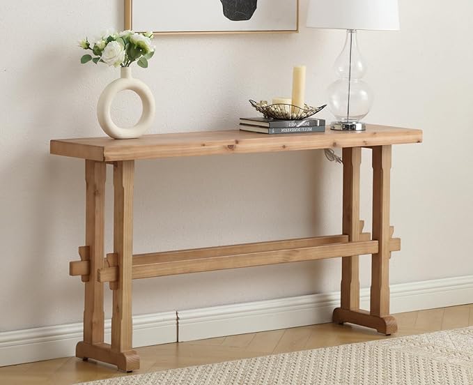 chairus 59" Long Console Table Farmhouse Narrow Sofa Table with Crossbar Solid Wood Entryway Table for Living Room/Hallway/Entrance, Natural