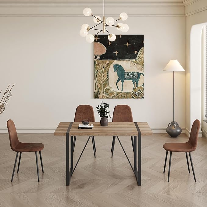 4 Chair Dining Table Set,Dinner Table Set for 4,55'' Kitchen Table and Suede Nap Fabic Chairs Set of 4, 5 Piece Dining Table Set for Kitchen Dining Room