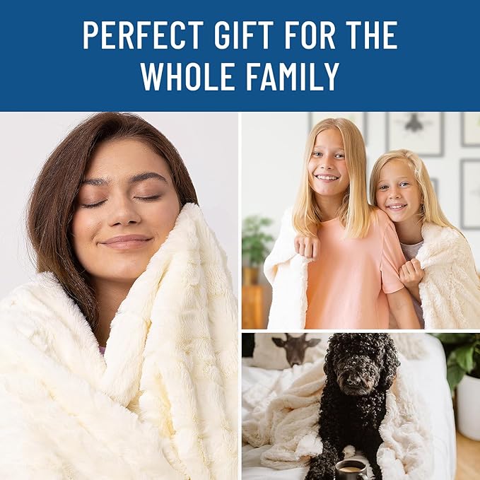 Everlasting Comfort Soft & Comfortable Ivory Faux Fur Throw Blanket for Couch - (50"x65") Minky & Fluffy Fall Blankets & Throws, Plush Fuzzy Cover for Bed, Sofa & Living Room - Cozy Home Decor