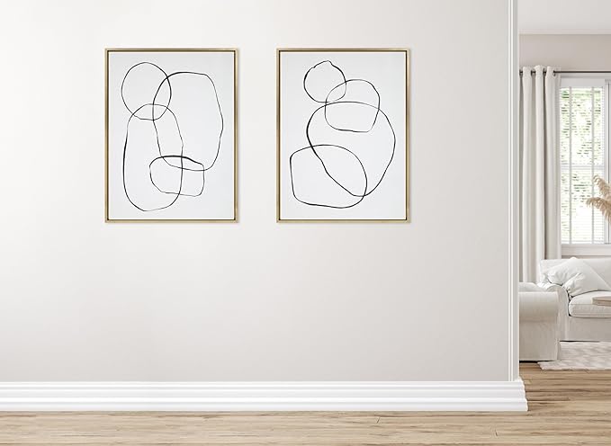 Kate and Laurel Sylvie 871 Modern Circles & 869 Going in Circles Framed Canvas Wall Art Set by Teju Reval of SnazzyHues, 2 Piece Set 28x38 Bright Gold, Modern Abstract Art for Wall