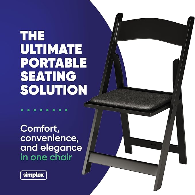 SIMPLEX 4 Black Resin Stackable Folding Chair - Comfortable Black Foldable Chair - Folding Chairs with Padded Seats - Indoor/Outdoor Folding Chairs for Events - Lightweight Foldable Chairs (4 Pack)