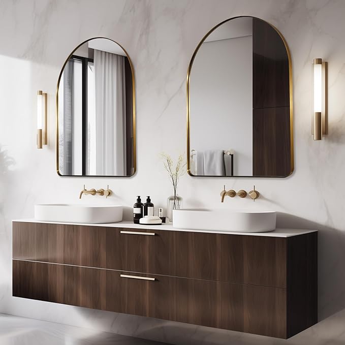ANDY STAR 30x40 Inch Gold Bathroom Mirror, Arch Top Design Stainless Steel Mteal Frame, Brass Arch Mirrors for Wall Ideal for Bathroom, Entry, Living Room