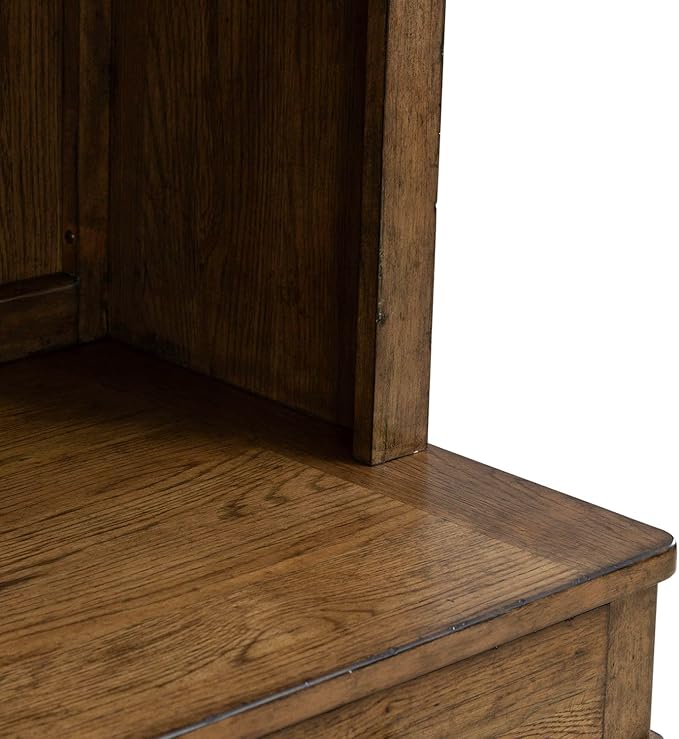 Liberty Furniture Carolina Park Credenza & Hutch with LED Light, Keyboard Tray, File Storage for Home Office- Amber Brown Oak Wood
