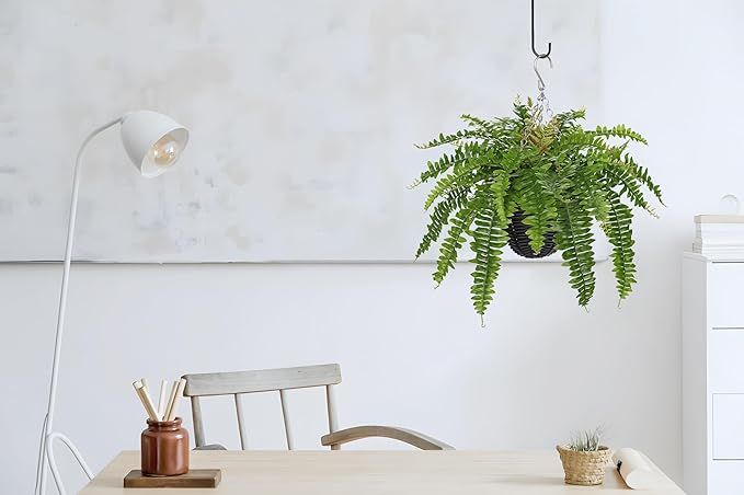 Hollyone Artificial Fern Hanging Basket Plant 25" Boston Ferns 31 Leaves Greenery Plants with Rattan Pot for Outdoors & Indoor Fake Fern Bush Plant in Pot for Patio Entrance Porch Garden Decor Green