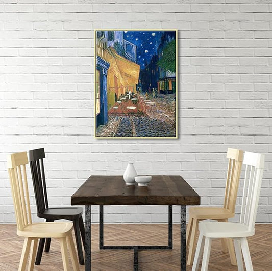 Wieco Art Framed Art Giclee Canvas Prints of Cafe Terrace at Night Canvas Prints Wall Art by Van Gogh Paintings Abstract Framed Canvas Wall Art for Home Decor Golden Frame