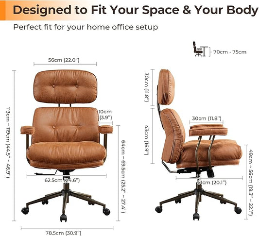 Ergonomic Office Chair Comfy with Lumbar Support, High Back Suede Leather Rolling Executive Desk Chair for Home Office & Gaming, 360° Swivel, 300lbs (Light Brown)