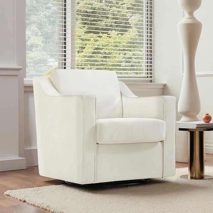 UIXE Swivel Accent Chair Set of 2, Chenille Upholstered Arm Chair for Living Room, Modern Club Armchair Comfy Single Sofa Bedroom Reading Seat with Lumbar Pillow - Cream Beige