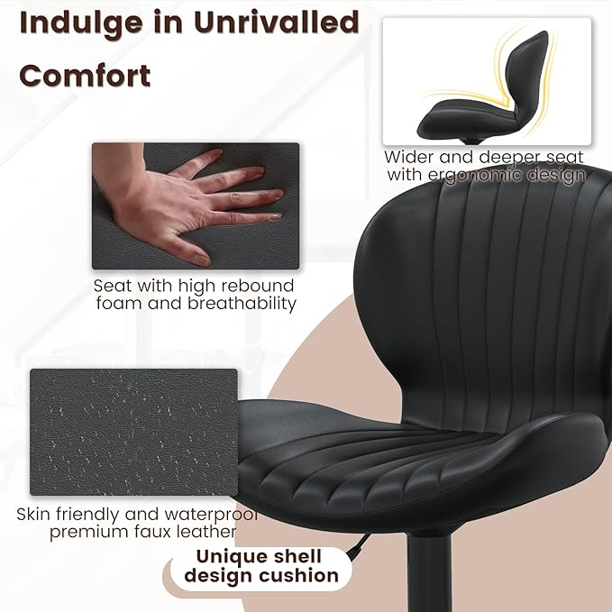 Waleaf Modern Adjustable Swivel Bar Stools Set of 4,Hydraulic Faux Leather Counter Height Barstool with Ergonomic Backrest and Footrest,Upholstered Pub Dining Chairs for Kitchen Island