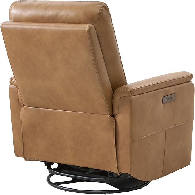 Watson & Whitely Power Recliner Chairs for Adults, Swivel Rocker Recliner W Power Headrest & Type-C Charger for Living Room, Faux Leather, Camel, RC015