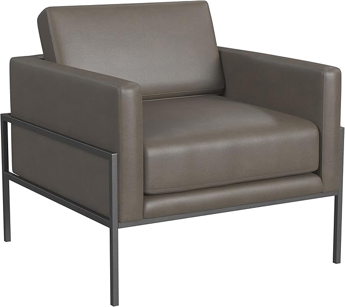 HomePop Modern Metal Frame Accent Chair Home Décor|Accent Chairs for Living Room & Bedroom - Pewter Gray Faux Leather