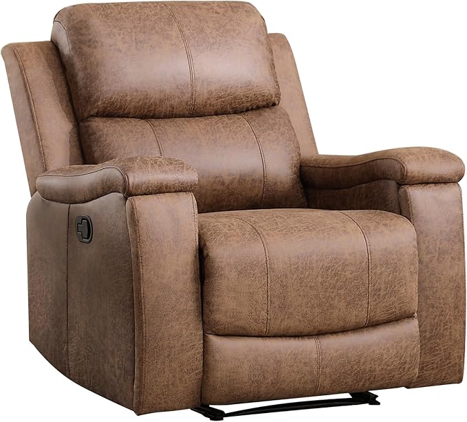 EBELLO Recliner Chair, Single Overstuffed Sofa Recliner, Breathable Faux Leather Manual Reclining Chairs with Hidden Cup Holder, Arm and Back for Adults, Living Room, Bedroom, Light Brown