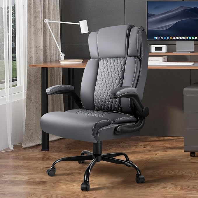 VITESSE Heavy Duty Office Chair, Executive Office Chair with Flip up Armrest,Ergonomic High Back Computer Gaming Chairs Home Office 400lbs, Big and Tall Office Chairwith Lumbar Support(Gray)